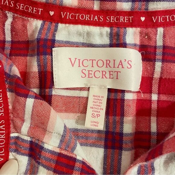 Victoria’s Secret Plaid Button Down Pajama Shirt Red Purple White Size Small - Picture 8 of 14